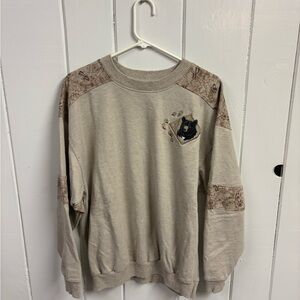 Men's Beige Crewneck Sweater with Patterned Accents